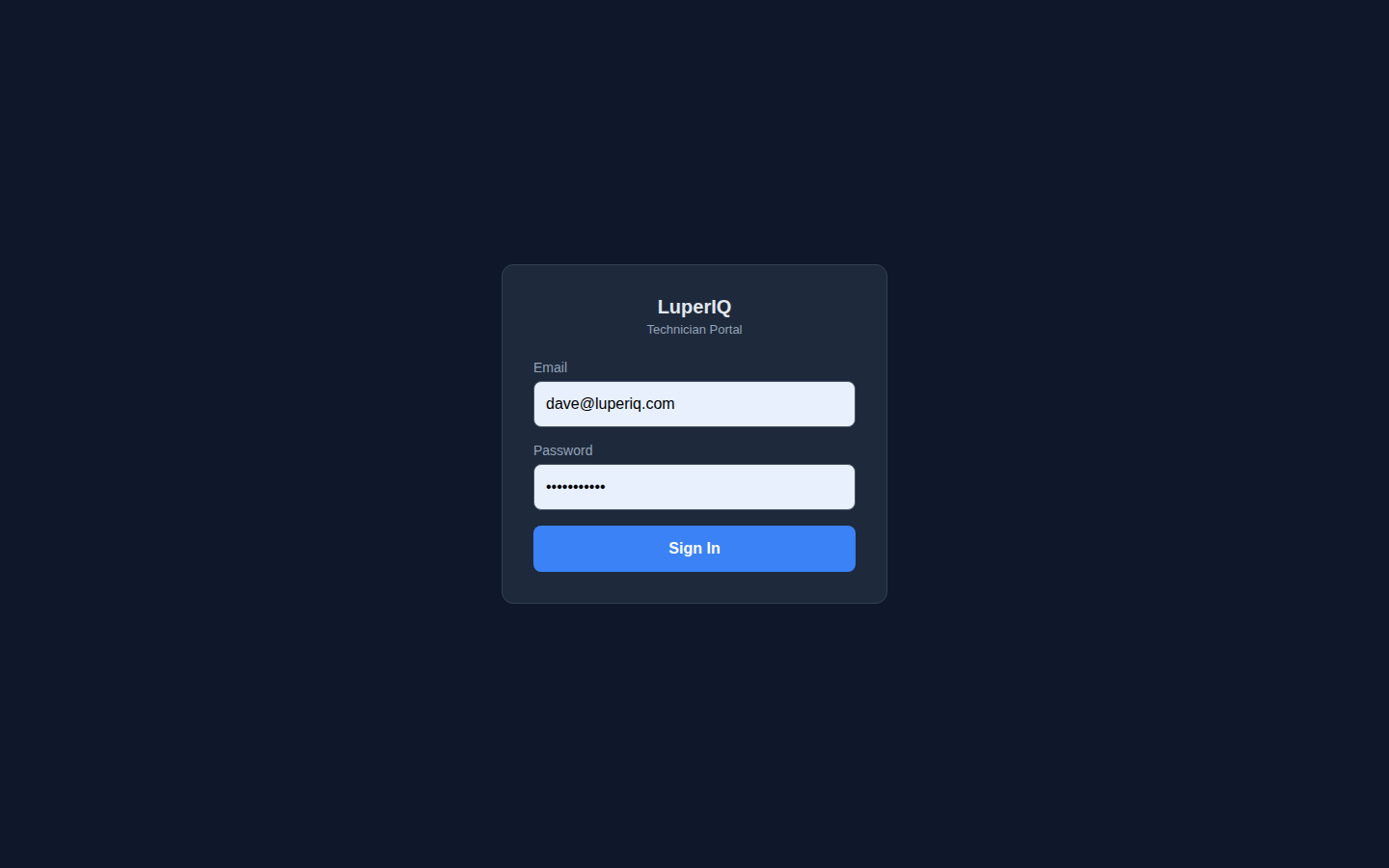 Tech Portal login page with email and password fields
