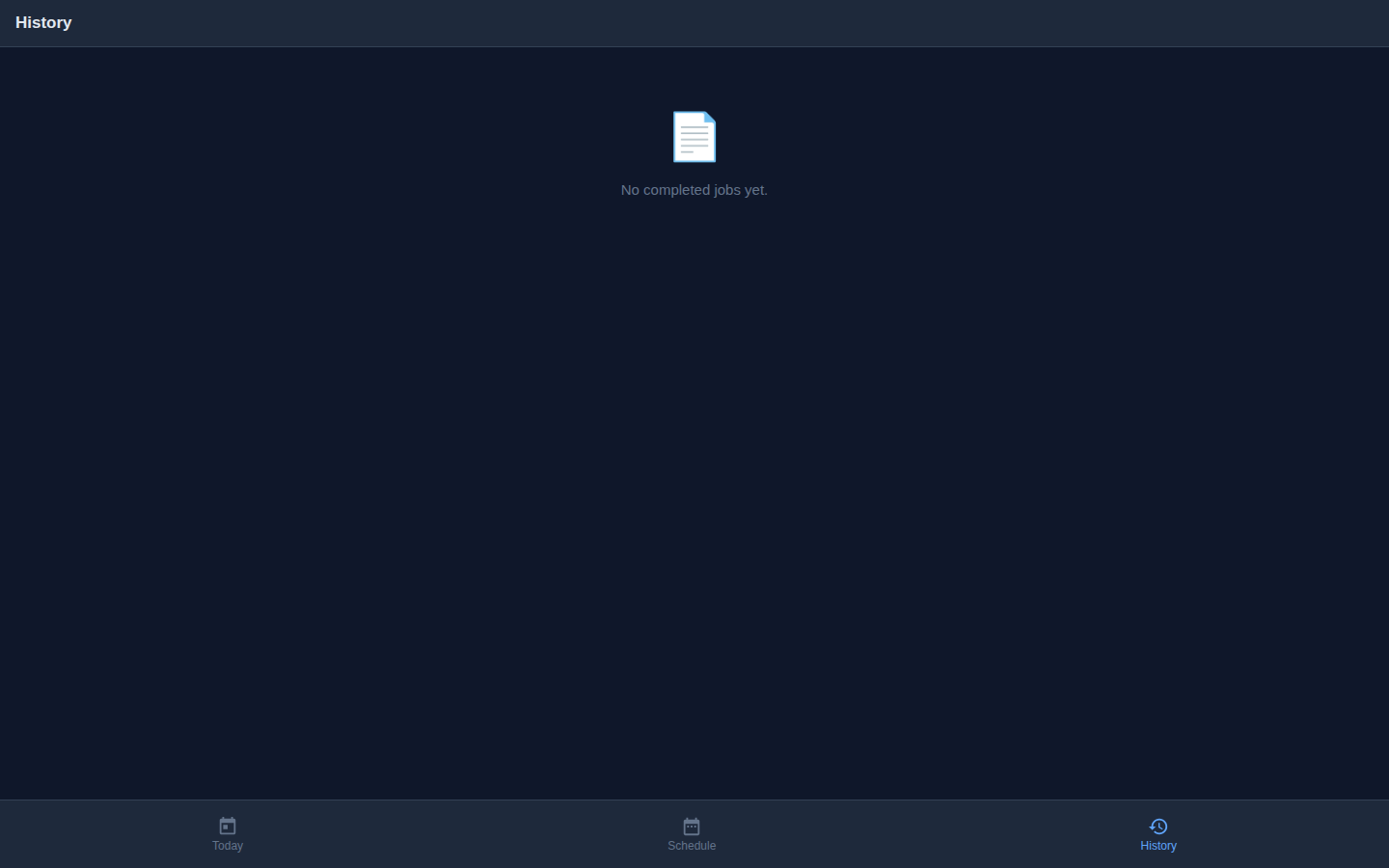 Empty history view before any completed jobs