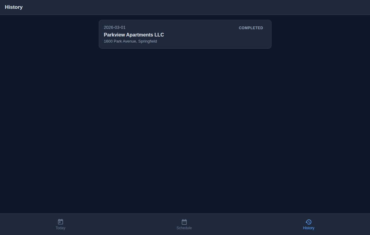 History tab showing completed job with COMPLETED badge