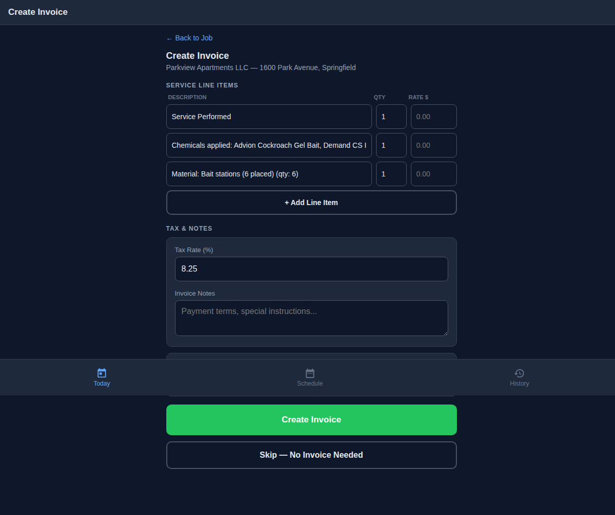 Invoice form with pre-populated line items from work log
