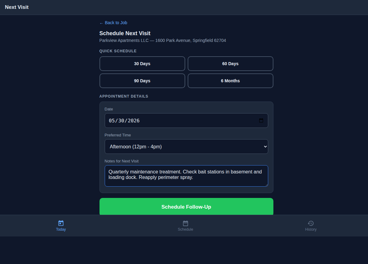 Schedule form filled with 90-day follow-up and notes