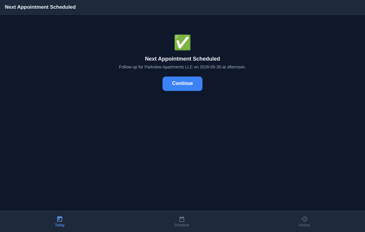 Next appointment scheduled confirmation