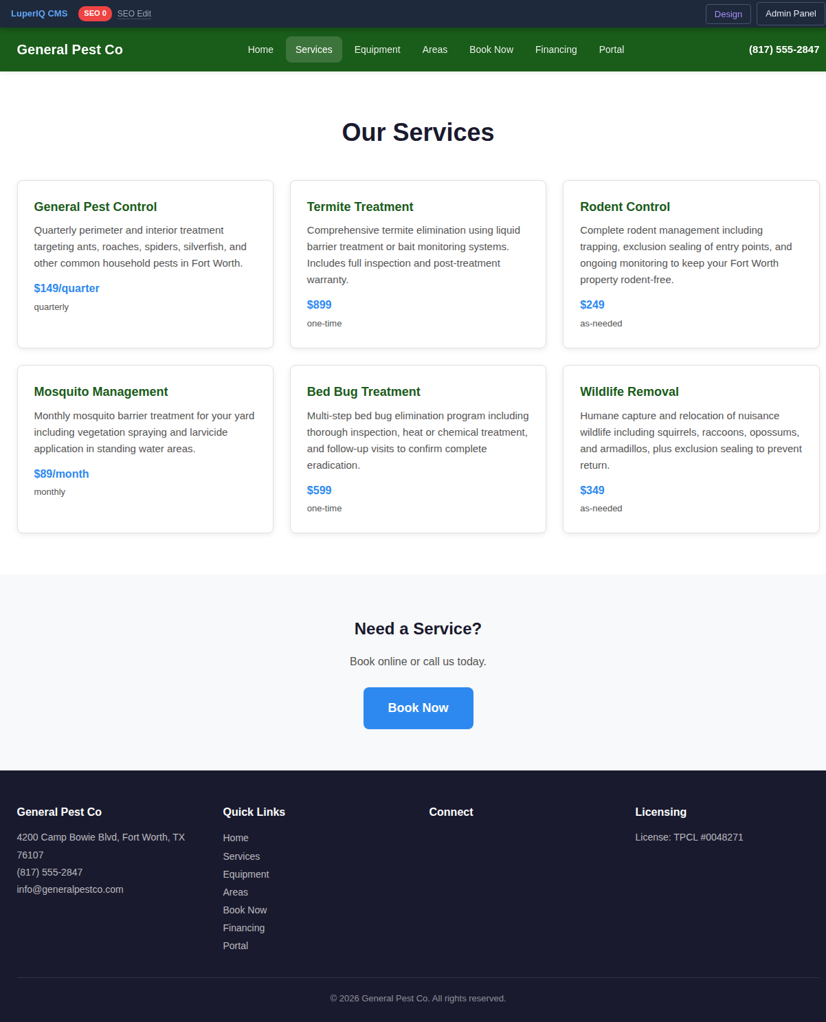 Services page with 6 services in a grid