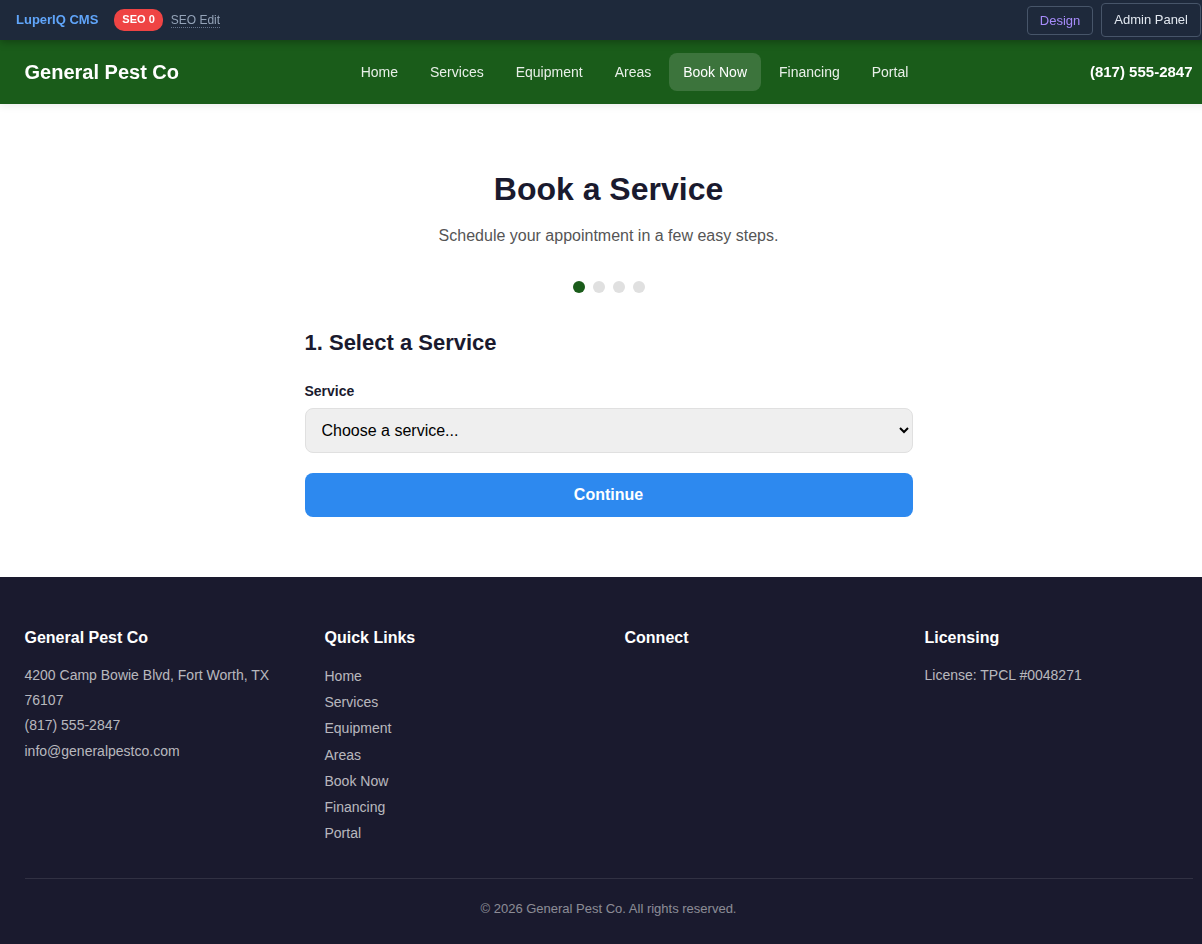 Booking page step 1 - select service