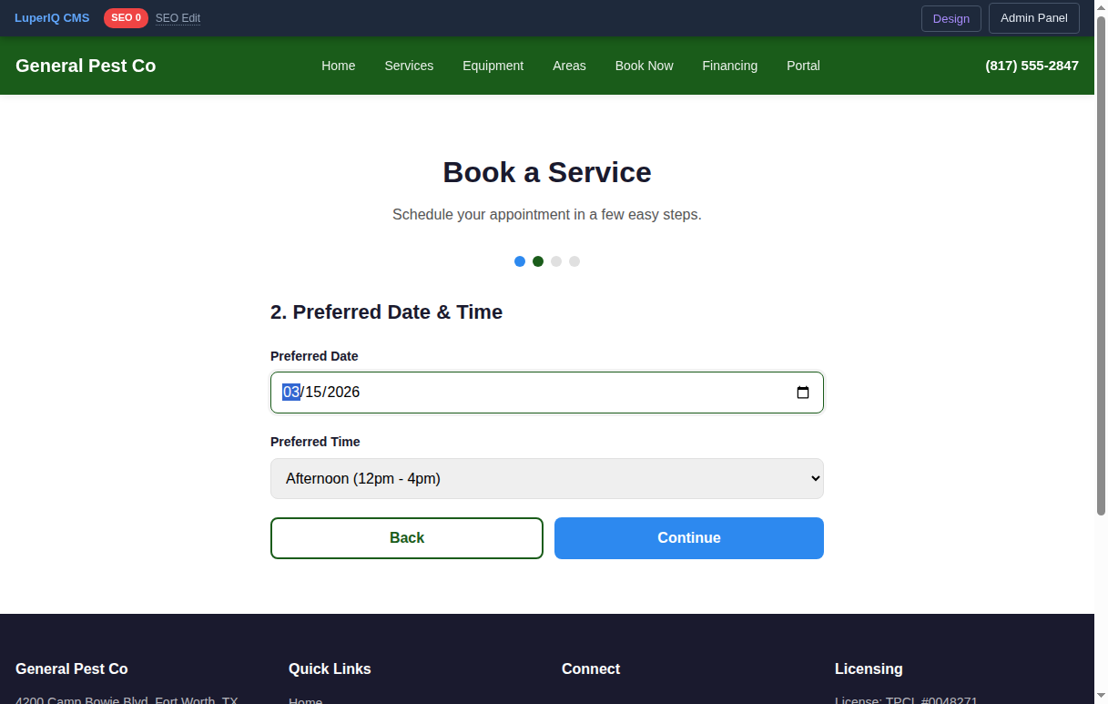 Booking step 2 - date and time